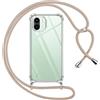 Pnakqil Cover per Xiaomi Redmi A1/Redmi A2 con Cordino, Trasparente Custodia con Laccio Tracolla Cellulare Girocollo Collana Protettiva per Xiaomi Redmi A1 6.52 Pollic, Khaki