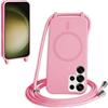 FMPCUON FNPCUON Cover Magnetica Silicone per Samsung Galaxy S23 Ultra con Cordino,Compatibile con MagSafe,Custodia con Laccio Collana Tracolla Collo Sottile TPU Antiurto Protettiva Case con Corda.Pink