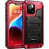 Lanhiem Cover per iPhone 14 IP68 Impermeabile, Metallo 360°Completa Waterproof Case con Protezione Schermo, Militare Antiurto Armor, Subacquea Antipolvere Custodia per iPhone 14, Rosso