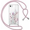 Yoedge Cover con Cordino per iPhone 8/iPhone 7/SE 2020/SE 2022 4,7, Custodia Trasparente con Aesthetic Disegni Floreale 3, Morbido TPU Silicone PC Antiurto Case con Collana Tracolla Laccio Collo