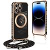 Pnakqil per Magnetica Cover per iPhone 14 Pro con Cordino, Ultra Sottile Cuore Silicone Custodia con Laccio Tracolla, Elettrolitico TPU Case con Collana per iPhone 14Pro 6.1 Pollic, Nero