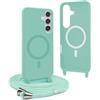 YFSYLL Magnetica Cover per Samsung Galaxy S25 Plus con Cordino,Compatibile con MagSafe,Silicone Case con Regolabile Cordino da Collo Nylon Catena Collana Tracolla - Verde menta