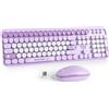 SbocKeeb Tastiera Colorata e Mouse Wireless, Cute Tastiera Wireless con Tastierino Numerico, Retro Macchina Da Scrivere Full-sizewith Tasti Rotondi, 2.4 GHz, Americana QWERTY (Bunny Purple)
