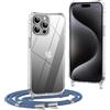 OLEPHY Trasparente Cover con Cordino per iPhone 15 Pro Max 6,7'', Blu | Custodia con Collana, Regolabile e Rimovibile,[Antiurto] [AntiGraffio] Case con Laccio Tracolla,