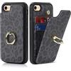 SailorTech per iPhone 7/8 Custodia con portacarte, iPhone SE 2020/SE 2022 Custodia telefonica ad anello con supporto per carta di credito Custodia per iPhone 7/8/SE2/SE3-Leopardo Nero