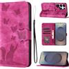 LSPCASA Custodia Per Samsung Galaxy S25 Ultra 5G Pollici Materiale In Pelle PU Cover S25 Ultra/SM-S938B Con Slot Per Schede Reticolo Della Farfalla Del Gatto Case S25 Ultra/SM-S938B Rosa