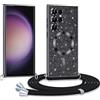Phoona Glitter Cover per Samsung Galaxy S23 Ultra 5G 6,8 con Cordino, Antiurto Silicone Protezione, Compatibile con MagSafe Cover con Cordino, Anti Graffi, Non Ingiallente, Nero