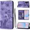 LSPCASA Funda para Samsung Galaxy A56 5G(6.7 pulgadas) Carcasa protectora de PU de ranuras para tarjetas y soporte Patrón de gato y mariposa Tapa para Samsung Galaxy A56 5G-Púrpura