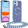Phoona Glitter Cover per iphone 11 6,1 con Cordino, Antiurto Silicone Protezione, Compatibile con MagSafe Cover con Cordino, Anti Graffi, Non Ingiallente, Blu