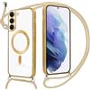 Oelrstfe Magnetica Cover per Samsung Galaxy S21 Plus 5G con Cordino Regolabile, Compatibile con MagSafe,Trasparente Custodia con Collana Tracolla Laccio Collo TPU Silicone Lanyard Case Antiurto, Oro