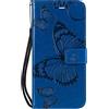 DENDICO Cover per Huawei Y6 2018, Pelle Portafoglio Custodia per Huawei Y6 2018 Custodia a Libro con Funzione di appoggio e Porta Carte di Credito, Modello di Farfalla - Blu