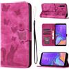 LSPCASA Custodia Per Samsung Galaxy A7 2018 Materiale In Pelle PU Cover Samsung A7 2018 Con Slot Per Schede Reticolo Della Farfalla Del Gatto Cover Galaxy A7 2018 Rosa