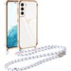 Vauki Cover con Cordino per Samsung Galaxy S22 Plus 5G, Carina Motivo Cuore Custodia con Collana, Antiurto Ultra Silicone TPU Morbida e Sottile Catena per Cellulare Case per Samsung S22+ 5G, Bianco