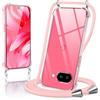 Oelrstfe Cover con Cordino per Google Pixel 9 A, Trasparente Silicone Sottile Morbido Custodia con Regolabile Collana Laccio Tracolla, Antigraffio Antiurto Proteggere Case con Corda, Rosa