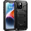 Lanhiem Cover per iPhone 14 IP68 Impermeabile, Metallo 360°Completa Waterproof Case con Protezione Schermo, Militare Antiurto Armor, Subacquea Antipolvere Custodia per iPhone 14, Nero
