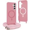 YFSYLL Magnetica Cover per Samsung Galaxy S25 Plus con Cordino,Compatibile con MagSafe,Silicone Case con Regolabile Cordino da Collo Nylon Catena Collana Tracolla - Pink
