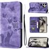 LSPCASA Cover Per Samsung Galaxy S24 Ultra Materiale In Pelle PU Cover Samsung S24 Ultra Con Slot Per Schede Reticolo Della Farfalla Del Gatto Custodia Samsung S24 Ultra Viola