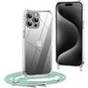 OLEPHY Trasparente Cover con Cordino per iPhone 15 Pro Max, Verde Matcha | Custodia con Collana, Regolabile e Rimovibile,[Antiurto] [AntiGraffio] Case con Laccio Tracolla,