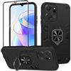 Btstring Cover per HONOR X7a con Pellicola Protettiva, Grado Militare Custodia con Cavalletto in Metallo Rotante a 360°, Hard PC Back Cover e TPU Bumper Antiurto Case- Nero