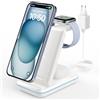 JoyGeek Caricabatterie Wireless 3 in 1, Pieghevole, per i Phone Air/17/16/15/14/13/12/11/X/8, Stazione di ricarica induttiva per iWatch 11/10/9/Ultra/SE/8/7/6/5/4, per Air Pods 4/2/3/Pro, Bianca
