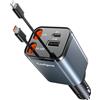 Coolpow Caricatore Auto USB C【69W Ricarica Rapido】Accendisigari USB Retrattile【Compatto & Portatile】Spina Rotabile 180° Accendisigari Auto con Cavo Type-C per iPhone 17 16 15 Pro Max, Galaxy S25 Ultra