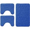 Corredocasa Set 3 Pezzi Tappetini da Bagno Antiscivolo in Memory Foam Morbidi e Assorbenti con Disegno Cuori - Tappeto Grande 2 Contorno WC - Vari Colori Eleganti per Arredo Bagno (Blu)