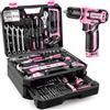 DEKO Cassetta Attrezzi Completa con Trapano Avvitatore Batteria 12V, 238 Pezzi Valigetta Rosa con Set Completo di Punte