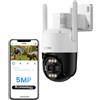 ZOSI AuroraLux 5MP Telecamera di Sorveglianza WiFi Senza Fili, Telecamera PT Vista a 360°, Rilevamento di Persona e Veicolo, Allarme Intelligente e Audio Bidirezionale, C296