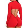 STARBILD Donna Tutina Corta Sportiva Maniche Lunghe con Cerniera, Jumpsuit Short Sexy Push Up V Back Scrunch Butt, Monopezzi Zip per Yoga Fitness Corsa Palestra, Nero Classico M