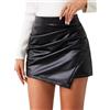 TZLDN Gonna da donna in pelle con pantaloni bassi, pantaloni corti in pelle, asimmetrici, per autunno e inverno, Nero , M