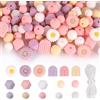 OCCOUMR Lot di 112 perline in silicone a forma di fiore - Perline rotonde sfuse - Con cordino in nylon - Per fai da te, gioielli, portachiavi, braccialetti