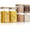 arendo Set di 6 Contenitori Ermetici per Alimenti in Vetro, 2x 10x10 cm, 2x 10x15 cm, 2x 10x20 cm, 1 a 2 litri, Brocca in vetro borosilicato per la conservazione, Coperchio in bambù, Guarnizione in silicone