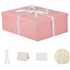 KdmNzoo Scatola regalo con coperchio, 42 x 32 x 15,5 cm, taglia XXL, confezione regalo con fiocchi, biglietti di auguri, Raffia Hamper Shreds per rosa