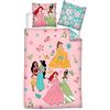 Aymax Parure da letto Principesse Disney 100% cotone, copripiumino 135 x 200 cm + federa 80 x 80 cm, con Jasmine, Vaiana, Ariel, Belle e Tiana