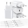 Seadmit Caricatore USB C, 20W Presa, PD3.0 Caricabatterie USB C compatibile con i-Phone 17/16/15/14/13 Pro Max, i-Pad, Air-Pods, Samsung Galaxy S25/24/23 ecc, Alimentatore USB C Rapido(4 Pezzi+cavo)