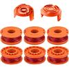 ZAMDOE WA0010 Bobina di Ricambio per Filo per Worx WG180 WG163 WG175 tagliabordi Elettrico, Alimentazione Automatica, 3 m / 10 Piedi 1,65 mm / 0,065 (6 Bobine, 2 Cappucci)