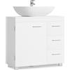 VASAGLE Mobile Sottolavabo per Bagno, Mobiletto da Bagno, 3 Cassetti Laterali, 2 Scomparti dietro l'Anta, per Lavabi con Colonna, con Piedini, 30 x 70 x 64 cm, Bianco Nuvola BBK504W01