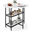 FANTASK Tavolo da cucina pieghevole, tavolo da pranzo per 2-4 persone, tavolo da pranzo con 2 ripiani, mobile pieghevole, effetto marmo, tavolo rotondo per sala da pranzo e soggiorno (bianco)