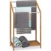 Relaxdays Porta Asciugamani in Bambù, con 3 Aste, Stand da Terra per Bagno, Moderno, HLP 85 x 51 x 31 cm, Legno Naturale