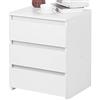 BAKAJI Comodino Camera da Letto Mobiletto Cassettiera 3 Cassetti Design Moderno in legno MDF Colore Bianco Mobile Arredo Casa Dimensione 55 x 45 x 38 cm
