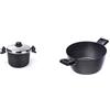Moneta Etnea Pentola con coperchio Blocca Scola, 4 Litri, Alluminio, Nero & Etnea Casseruola, 2 Manici, 24 Cm