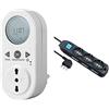 Electraline 58106 Timer Programmatore Digitale Giornaliero Con Intervallo Programmazione, Bianco & 62019 Multipresa 9 Posti 3 Polivalenti Schuko 10/16A + 6 Bivalenti 10/16A-Cavo, Nero, 1.5 M