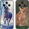SEHEYA 2 Pezzi Cover per Oppo Reno 12 F 5G / Reno 12 FS 5G Custodia con Disegni Aesthetic Animali Sottile Morbido Silicone TPU AntiGraffio Case Nero Opaco Motivo Cellulare Caso, Cavallo Leone