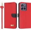 TAUYN Custodia per Motorola Edge 50 Neo, PU Pelle Flip Cover Antiurto TPU Custodie, Slot per Schede & Supporto Funzione, con Cordino -Rosso