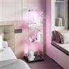 KSFASHZ Vetrina in Vetro con LED, Vetrine di Vetro 3 Ripiani 1 Porta, Vetrinetta in VetroVetrinetta Espositiva a Colonna Vetrina Soggiorno Trasparente Vetrinette Espositive inVetro, Nero