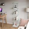 KSFASHZ Vetrina in Vetro con LED e 4 Ruote, Vetrine di Vetro 4 Ripiani 1 Porta, 35 x 39.8 x 163cm, Vetrinetta inVetro con LEDVetrinetta Espositiva a Colonna Vetrina Soggiorno Trasparente