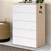 BAKAJI Mobile Cassettiera Mobiletto 5 Cassetti in Legno MDF Bianco e Quercia Design Moderno Arredamento Casa Camera da Letto Dimensione 61 x 40 x 110 cm