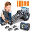 Charmofun Mini Macchine Pista con Luci e Musica, Camion Trasportatore con 4 Piste 4 Auto, Giocattolo Pista da Corsa Storage Bucket Regalo di Macchinina Giocattolo per Bambini 5+ Anni (Polizia)
