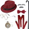 Gionforsy Set di accessori per costume da uomo anziano, set di accessori per nonno anni '20, costume da gangster Gatsby con cappello da newsboy, Vino rosso, taglia unica