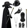Moerstar Set costume da medico della peste nero, con maschera, cappello, mantello con cappuccio, collana e guanti, costume di Halloween, cosplay, per Halloween, carnevale, bambini e adulti